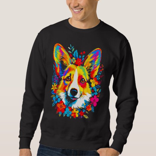 Dog Welsh Corgi Flowers Peace Trui (Voorkant)