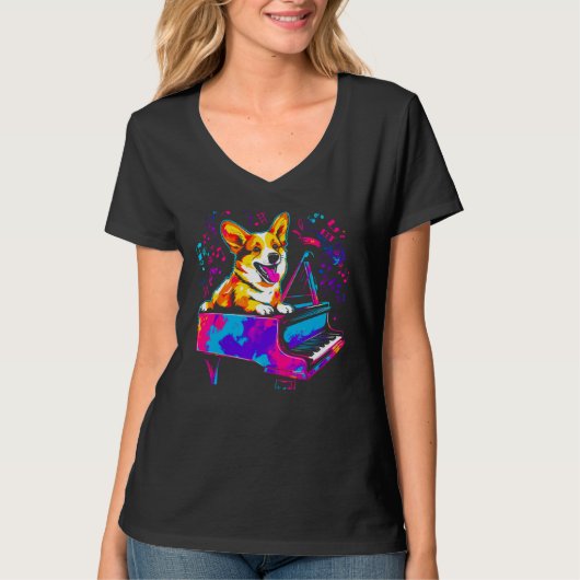Dog Welsh Corgi Pianist T-shirt (Voorkant)