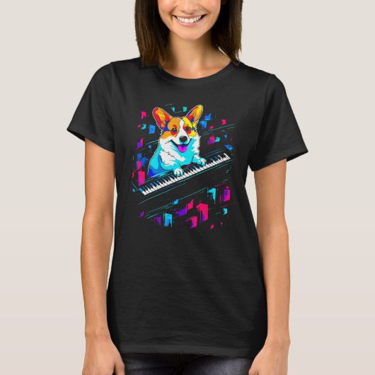 Dog Welsh Corgi Piano T-shirt (Voorkant)