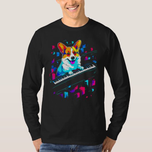 Dog Welsh Corgi Piano T-shirt (Voorkant)