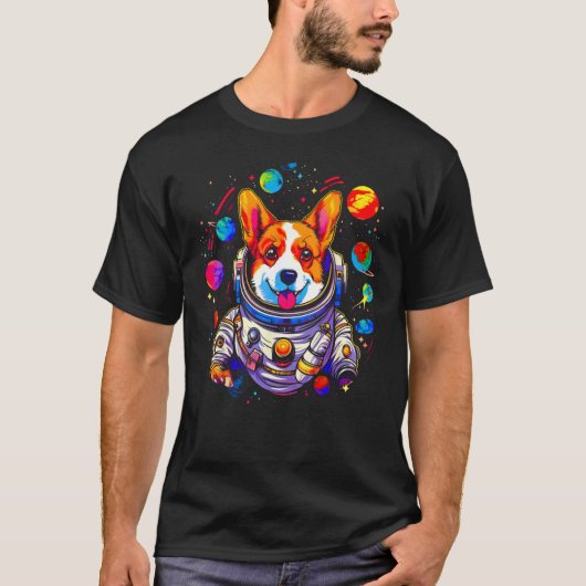 Dog Welsh Corgi Planet Space Astronaut T-shirt (Voorkant)