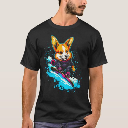 Dog Welsh Corgi Snowboard T-shirt (Voorkant)