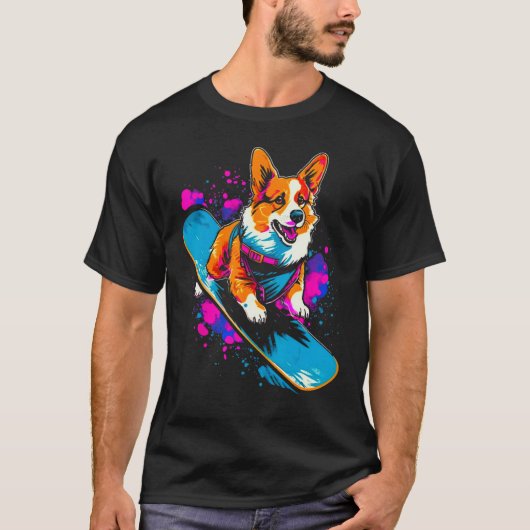 Dog Welsh Corgi Snowboarder T-shirt (Voorkant)