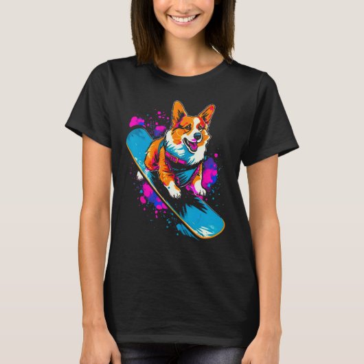 Dog Welsh Corgi Snowboarder T-shirt (Voorkant)