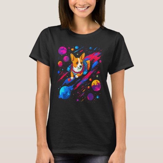 Dog Welsh Corgi Space Planet Universe T-shirt (Voorkant)