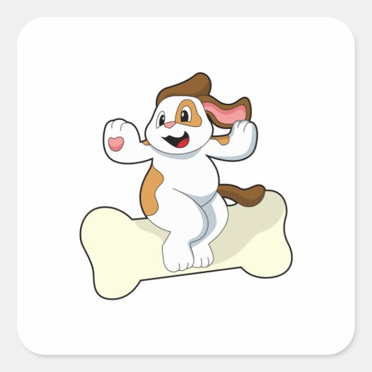 Dog with Bone Vierkante Sticker (Voorkant)