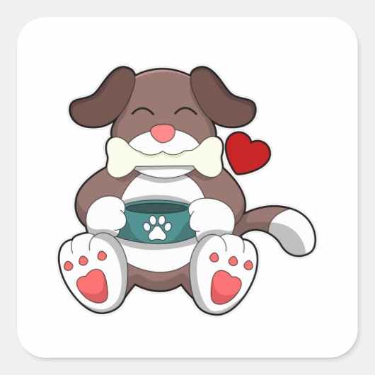 Dog with Bone Vierkante Sticker (Voorkant)