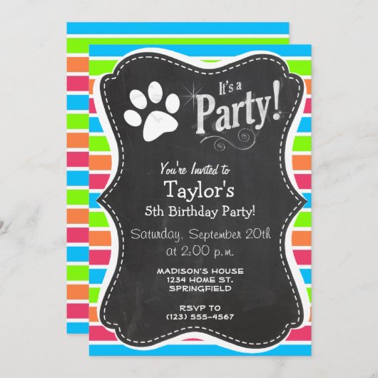 Dog, Woof; Neon Sinaasappel Roze Blauw Groene Stre Kaart (Voorkant / Achterkant)