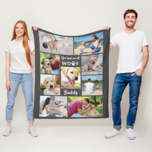 Dog YOU HAD ME AT WOOF 9 Photo Collage Grey Fleece Deken