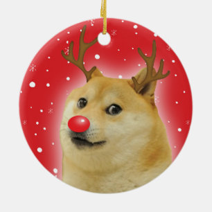 Doge Dogright Doggo Dog kerstkaart rood Keramisch Ornament