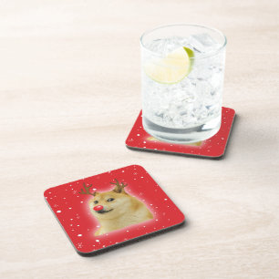 Doge Dogright Doggo Hond Kerst Meme Kaart rood Bier Onderzetter
