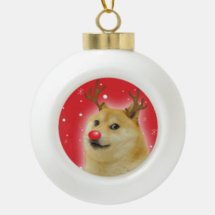 Doge Dogright Doggo Hond Kerst Meme Kaart rood Keramische Bal Ornament
