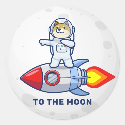 Dogehoek To The Moon Rocket Man Space Doge Crypto Ronde Sticker (Voorkant)