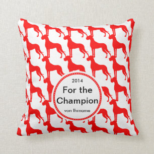 Doggenmuster en rouge sur des coussins de sofa