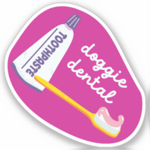 "Doggie Dental" hondenverzorging herinnering roze Sticker