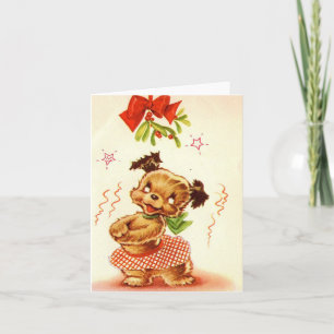  Doggie onder Mistletoe-kerstKaart Kaart