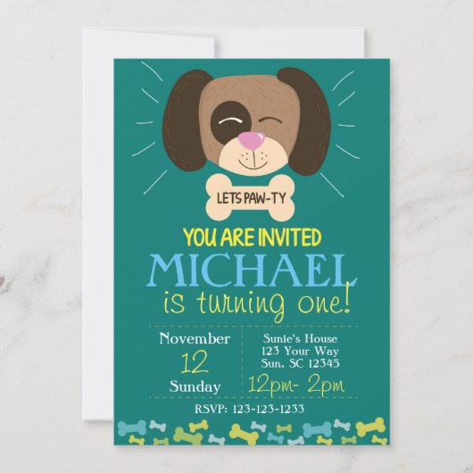 Doggy Birthday Invite (jongens) Kaart (Voorkant)