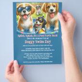 Doggy Swim Day Pool Party Invitation Flyer (Hand)