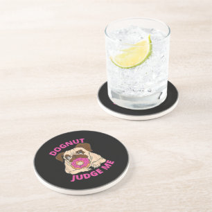 Dognut Rechter Pug Dog eet Donut Zandsteen Onderzetter