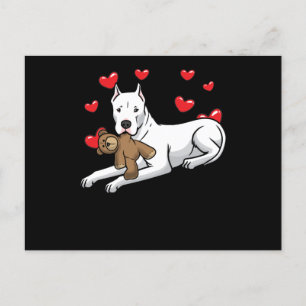 Dogo Argentino Dog with Stuffile Animal and Hearts Briefkaart
