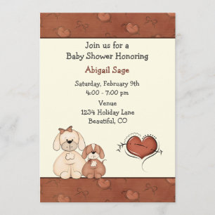 Dogs and Hearts Baby shower voor meisjes Kaart