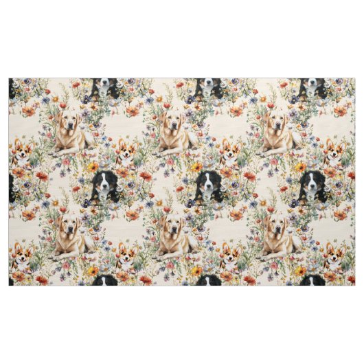 Dogs and Wildflowers Seamless Repeating Pattern Stof (Yard (91,4 cm))
