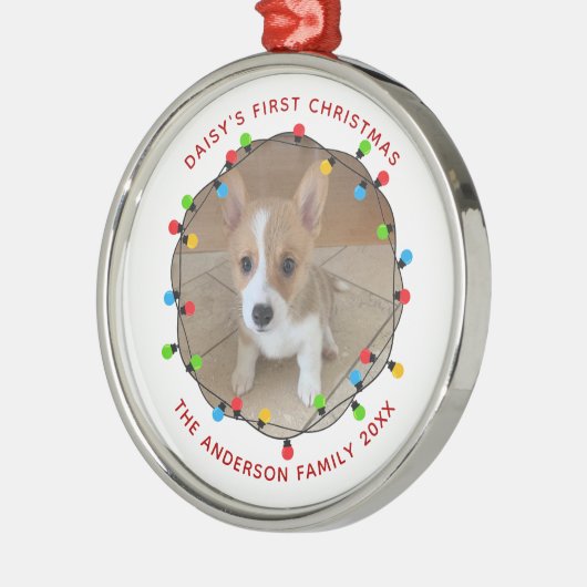 Dog's eerste kerstcadeautje, aangepast pieptoon metalen ornament (Links)