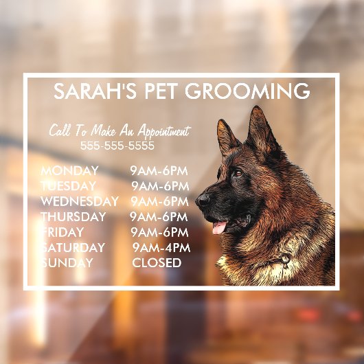Dogs German Shepherd Pet Grooming Hours Business   Raamsticker (Vel 2)