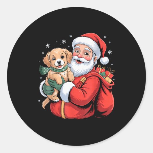 Dogs Golden Retriever Puppy Santa Christmas Funny Ronde Sticker (Voorkant)