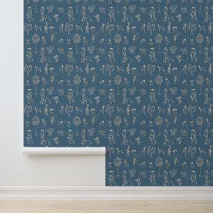 Dogs Lady Toile de Jouy Dark Turquoise Behang