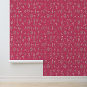 Dogs Lady Toile de Jouy Donker Roze Kleur Behang