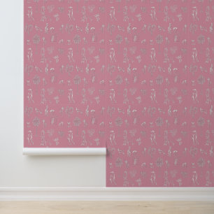 Dogs Lady Toile de Jouy Roze Kleur Behang