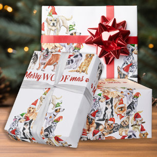 Dogs met de kerstboom van Merry Woofmas-Hondenlief Cadeaupapier