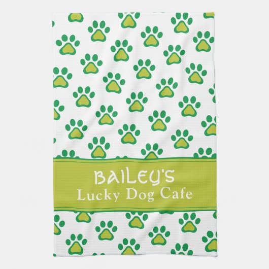Dog's Name Lucky Dog Cafe Custom St. Patricks Day  Theedoek (Verticaal)