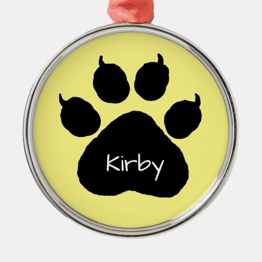 Dog's Name Personalized Paw Print Kerstmetaal Metalen Ornament (Voorkant)