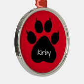 Dog's Name Personalized Paw Print Kerstmetaal Metalen Ornament (Rechts)