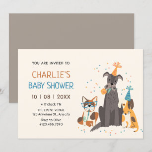 Dogs Party baby shower Kaart