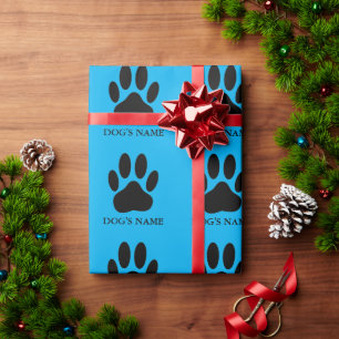Dog's Pawprint Black en Blue Cadeaupapier