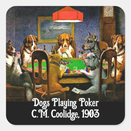 Dogs Playing Poker Vierkante Sticker (Voorkant)