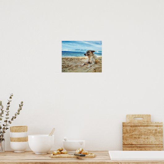 Dog's Relaxing Day in the Beach, Ocean Sand & Sun Poster (Keuken)