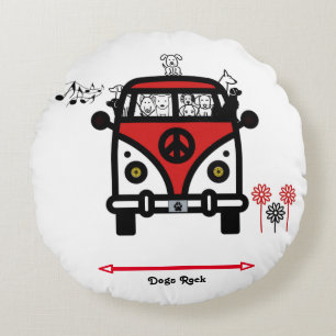 Dogs Rock Hippie Bus Round Pillow Rond Kussen