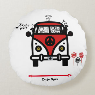 Dogs Rock Hippie Bus Round Pillow Rond Kussen