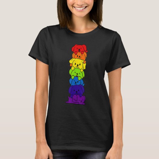 Dogs Stack Rainbow LGBT Gay Les Trans Pride Pet T-shirt (Voorkant)