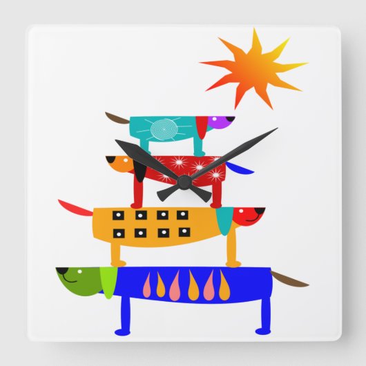 Dog's World Vierkante Klok (Voorkant)