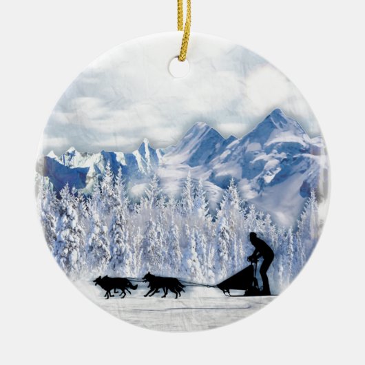 Dogsledding Keramisch Ornament (Voorkant)