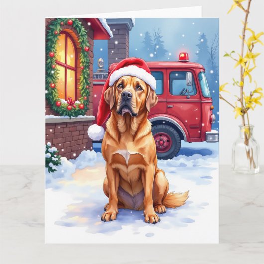 Dogue de Bordeaux Firefighter Station Santa Hat Kaart (Gele Bloem)
