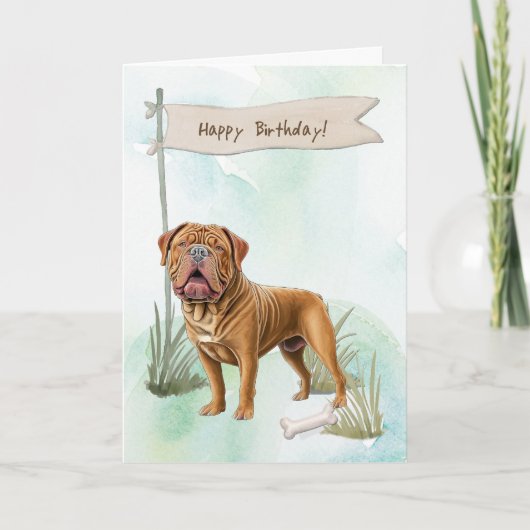 Dogue de Bordeaux hond buiten onder verjaardagsbor Kaart (Voorkant)