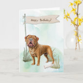 Dogue de Bordeaux hond buiten onder verjaardagsbor Kaart (Gele Bloem)