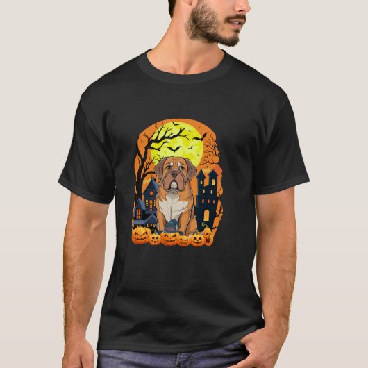 Dogue de Bordeaux hond met pompoenen enge Hallowee T-shirt (Voorkant)