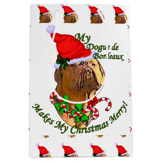 Dogue de Bordeaux Kerstmis Medium Cadeauzakje (Voorkant)